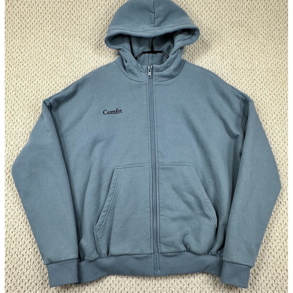 Comfrt Cloud Zip Hoodie Unisex XS Blue Willow Hooded Oversized Full Fleece Logo